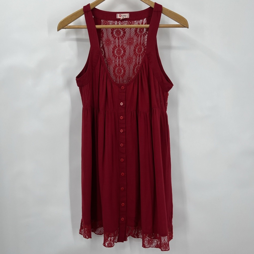 Women's Red Lace Crochet Long Tank Tunic Boho Casual‎ Festival Devilcore L EUC